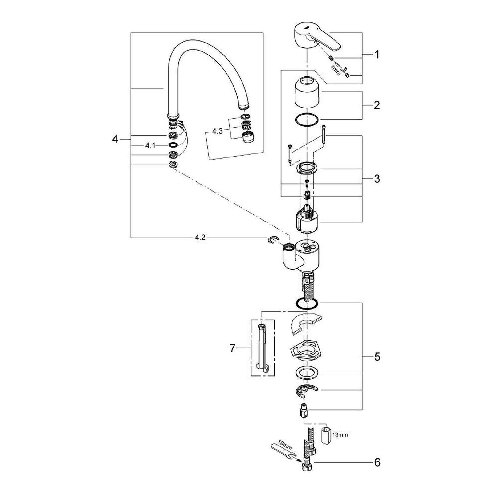 Onderdelentekening Grohe Eurostyle keukenmengkraan 2006–2010