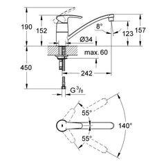Maattekening Grohe Eurostyle keukenmengkraan
