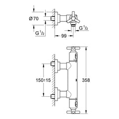 Maattekening Grohe Atrio thermostatische douchemengkraan