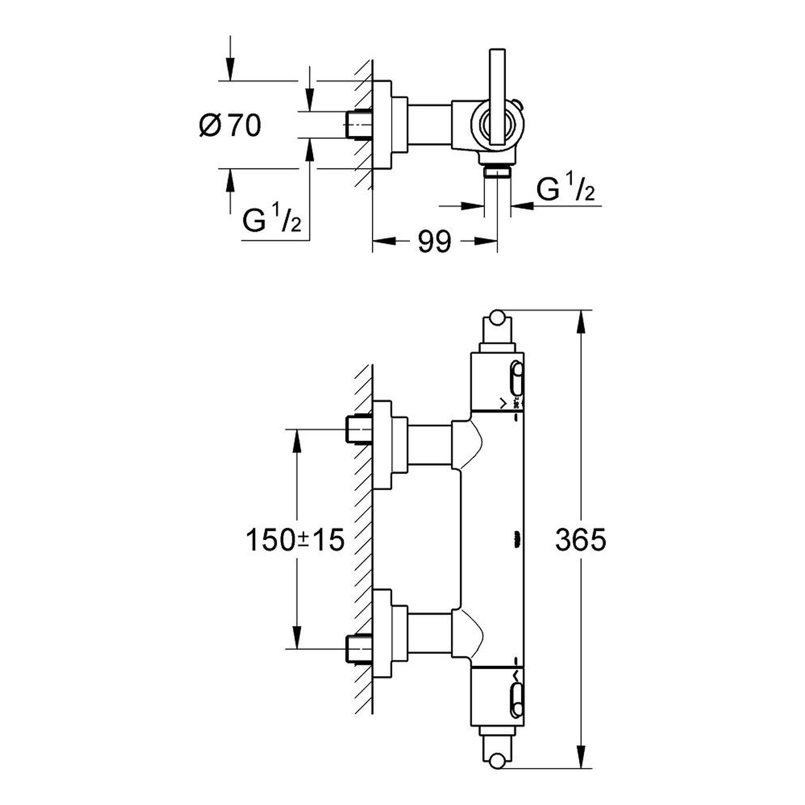 Maattekening Grohe Atrio thermostatische douchemengkraan