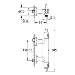 Maattekening Grohe Atrio thermostatische douchemengkraan