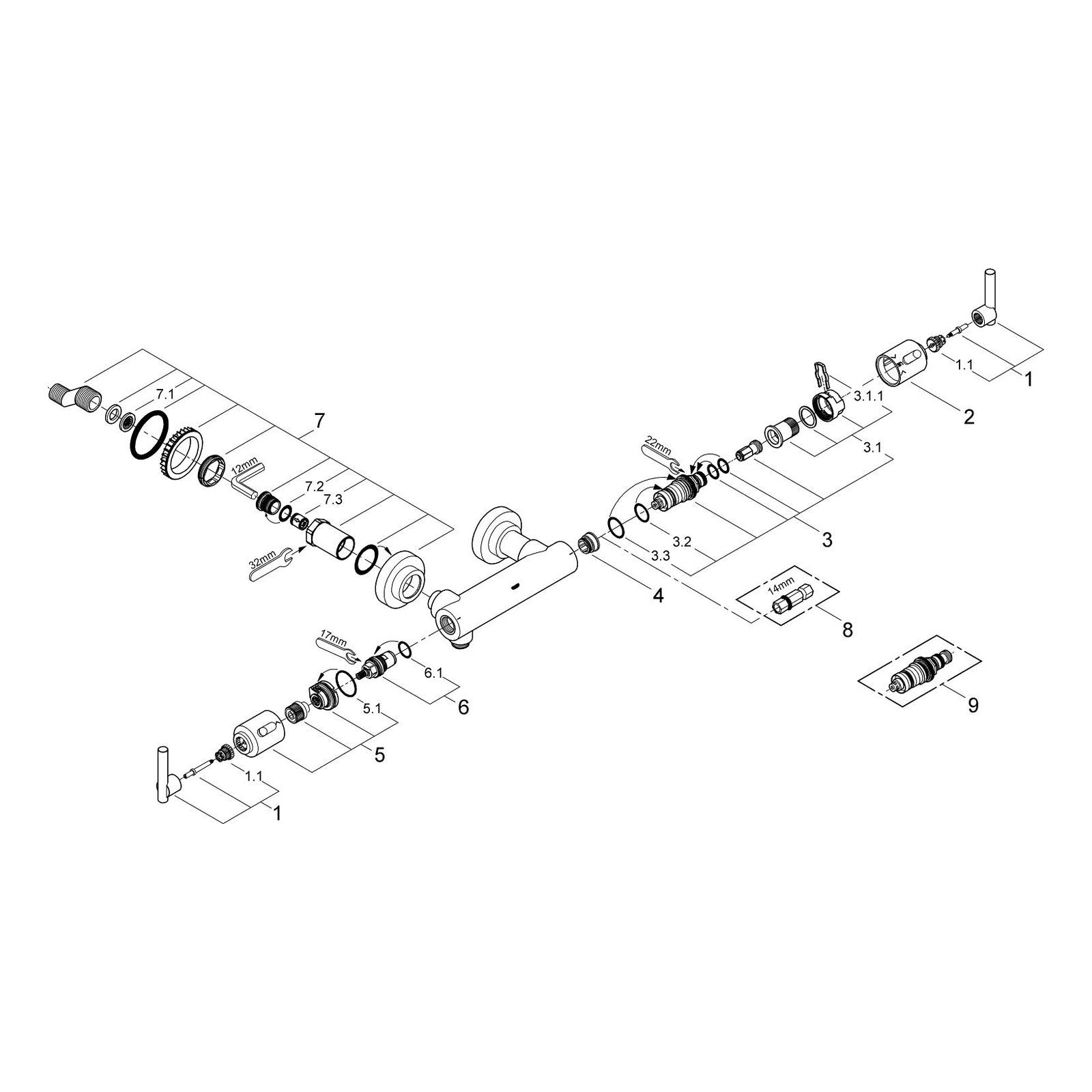 Onderdelentekening Grohe Atrio thermostatische douchemengkraan