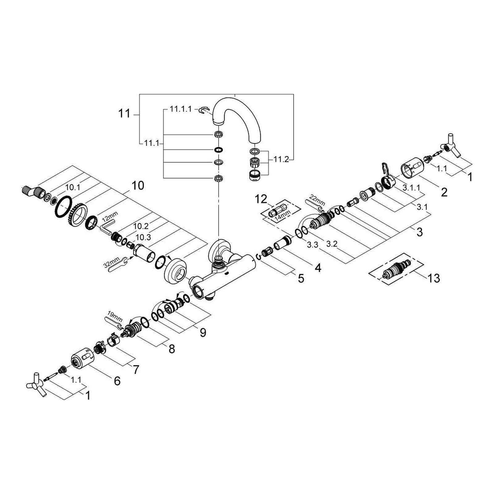 Onderdelentekening Grohe Atrio thermostatische badmengkraan