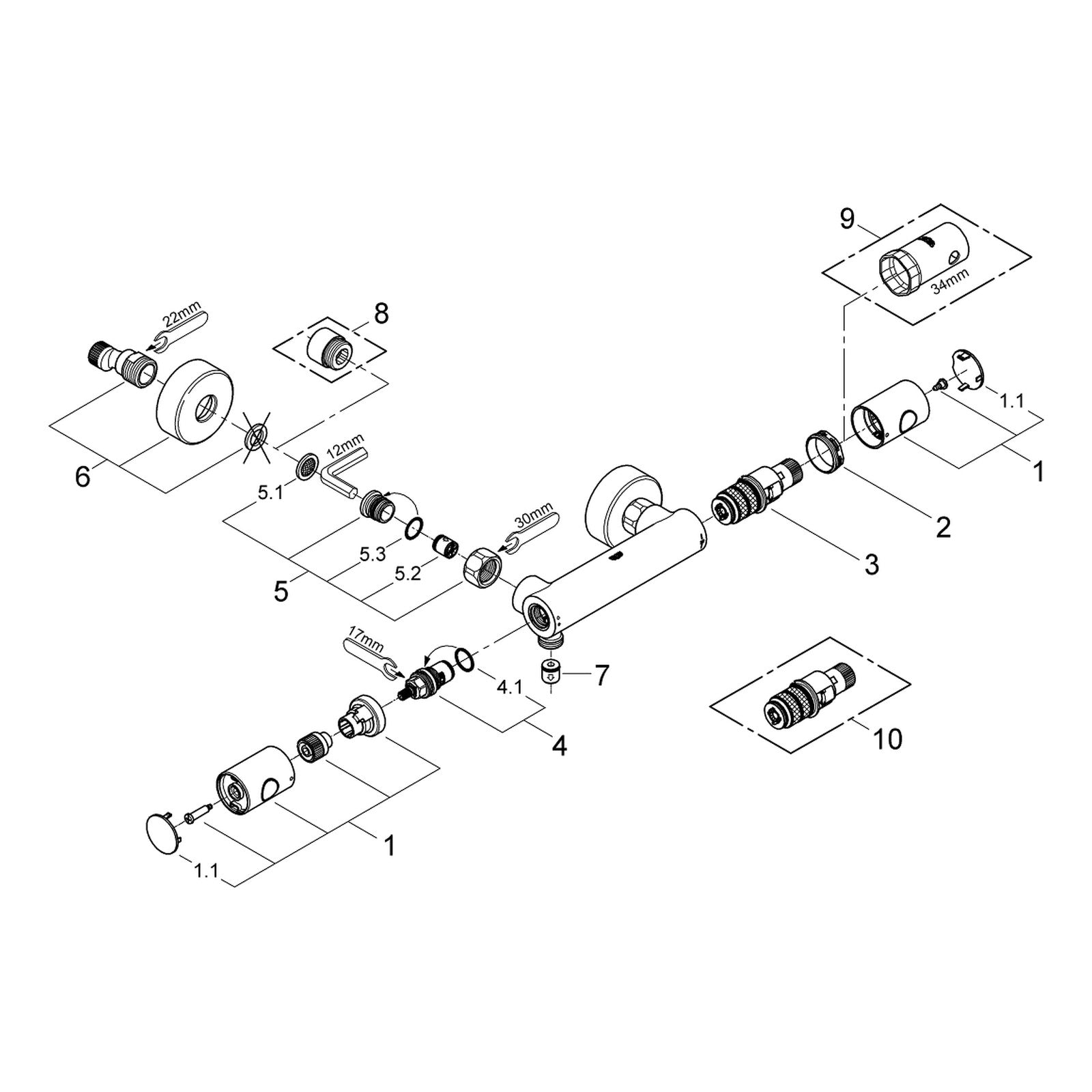 Onderdelentekening Grohe Grohtherm 1000 Cosmopolitan thermostatische douchemengkraan