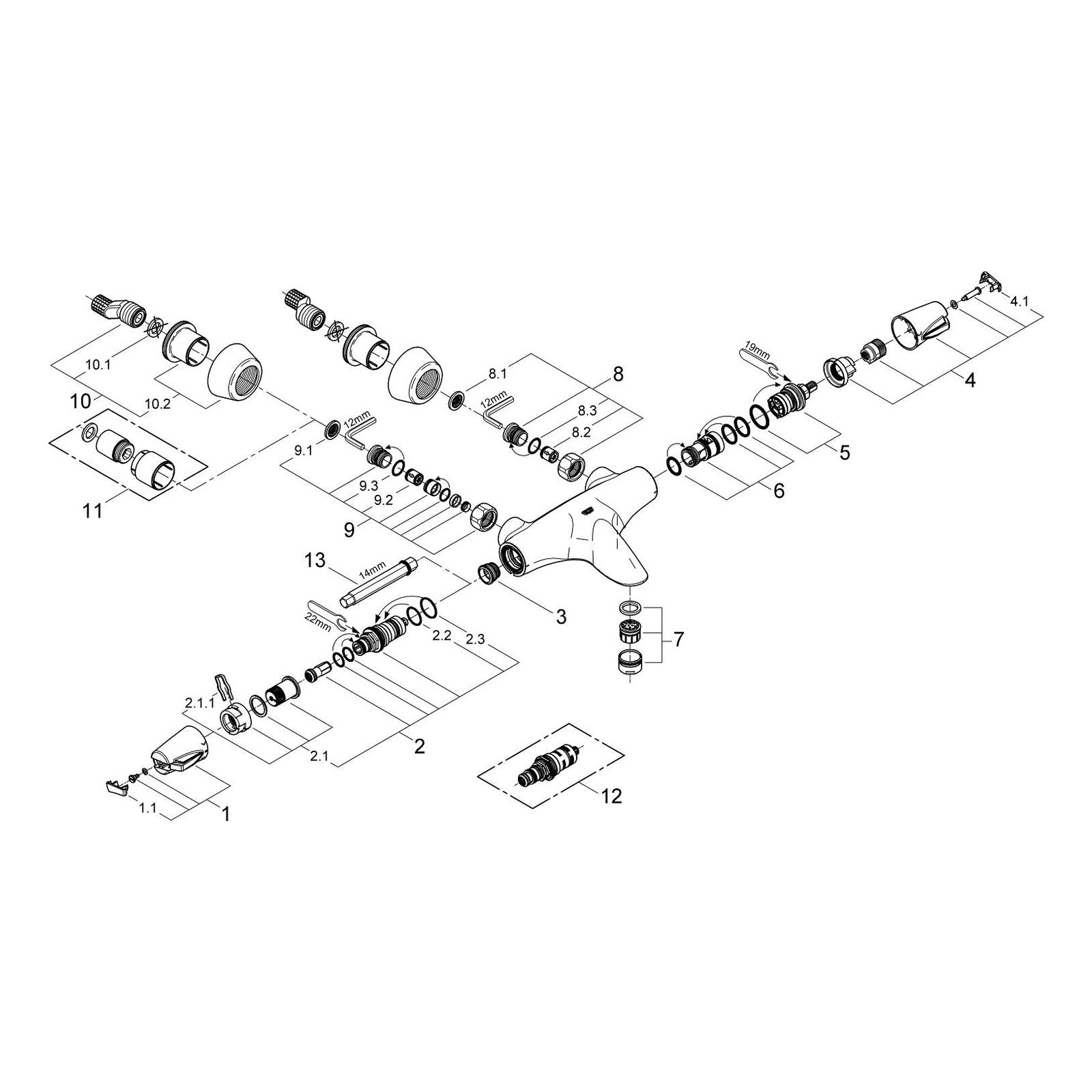 Onderdelentekening Grohe Chiara thermostatische badmengkraan