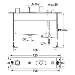 Maattekening Grohe viergats badrandcombinatie