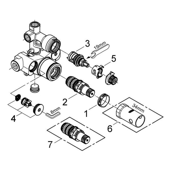 Onderdelentekening Grohe thermostatische badmengkraan