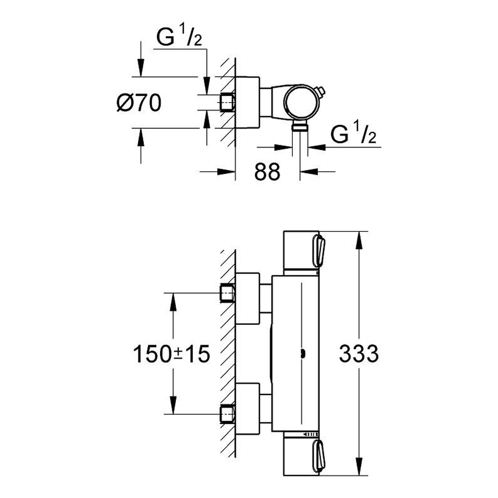 Maattekening Grohe Allure thermostatische douchemengkraan