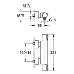 Maattekening Grohe Allure thermostatische douchemengkraan