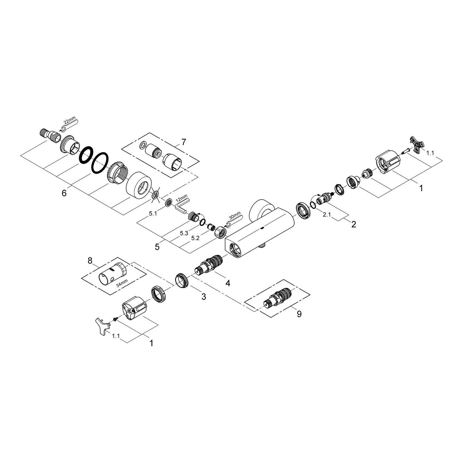 Onderdelentekening Grohe Allure thermostatische douchemengkraan
