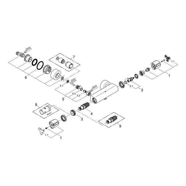 Onderdelentekening Grohe Allure thermostatische douchemengkraan