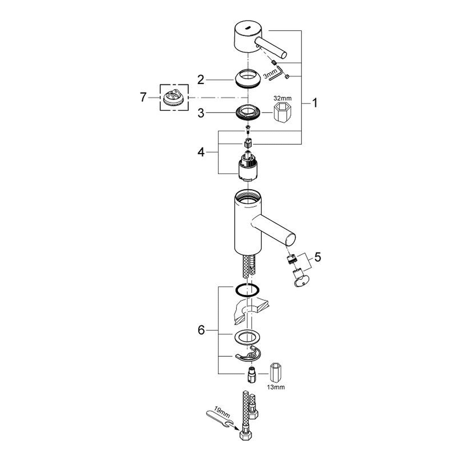 Onderdelentekening Grohe Essence wastafelmengkraan S-Size