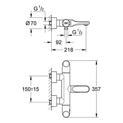 Maattekening Grohe Veris thermostatische badmengkraan