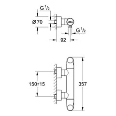 Maattekening Grohe Veris thermostatische douchemengkraan