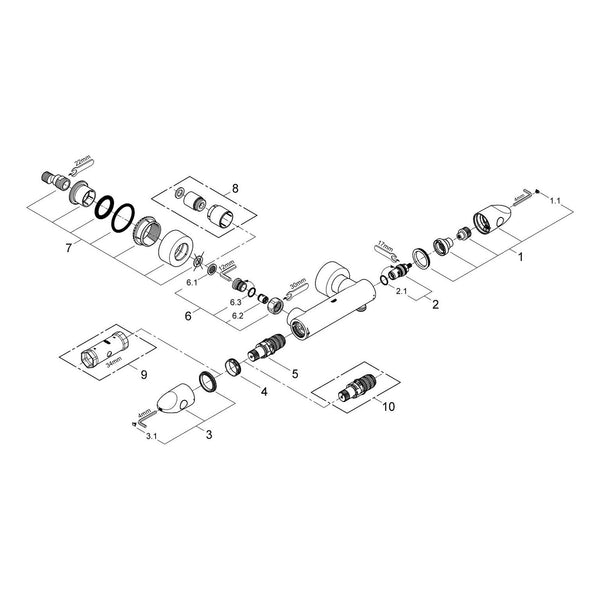 Onderdelentekening Grohe Veris thermostatische douchemengkraan