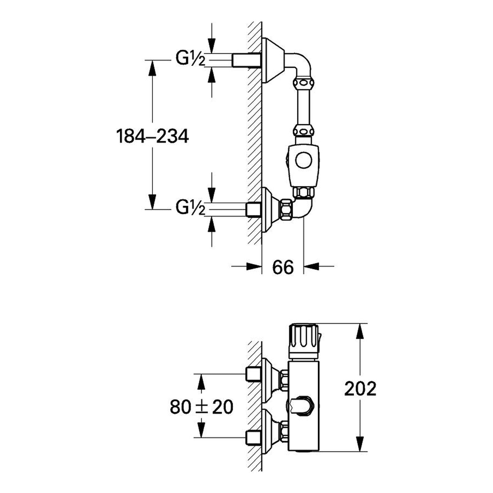 Maattekening Grohe Automatic 2000 Compact centraalthermostaat