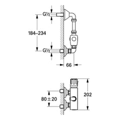 Maattekening Grohe Automatic 2000 Compact centraalthermostaat