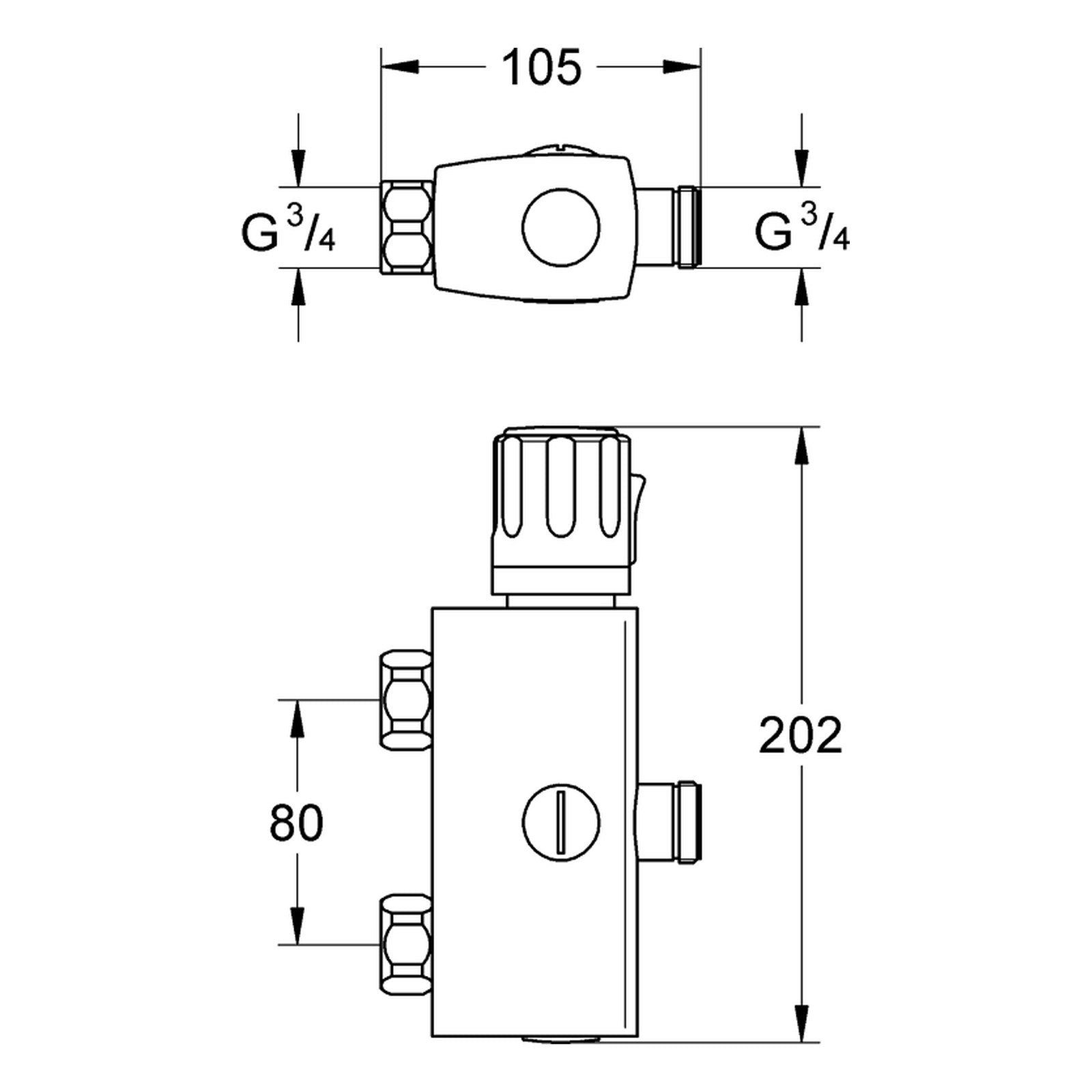 Maattekening Grohe Automatic 2000 Compact centraalthermostaat