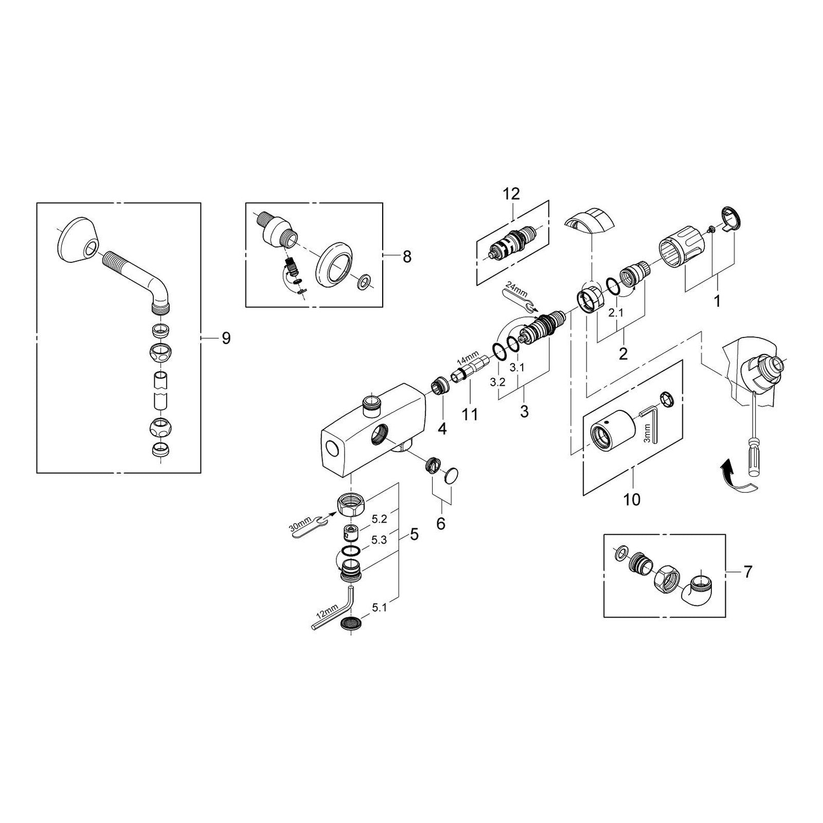 Onderdelentekening Grohe Automatic 2000 Compact centraalthermostaat