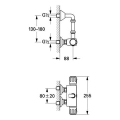 Maattekening Grohe Automatic 2000 Compact centraalthermostaat