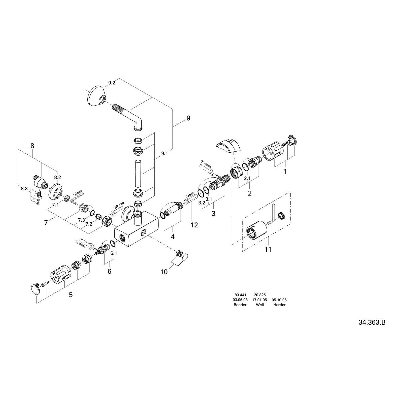 Onderdelentekening Grohe Automatic 2000 Compact centraalthermostaat