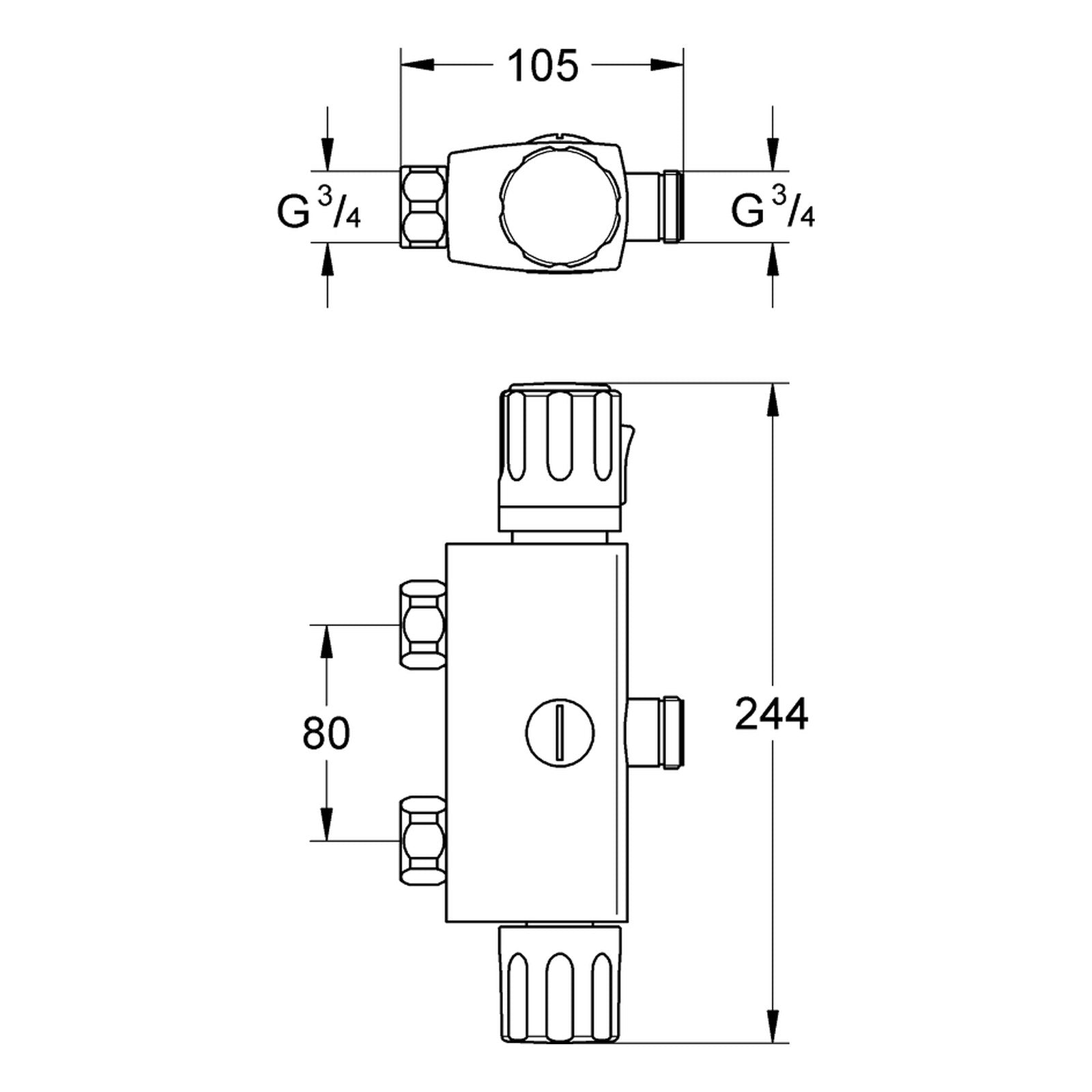 Maattekening Grohe Automatic 2000 Compact centraalthermostaat