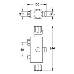 Maattekening Grohe Automatic 2000 Compact centraalthermostaat