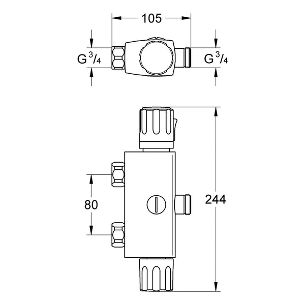 Maattekening Grohe Automatic 2000 Compact centraalthermostaat