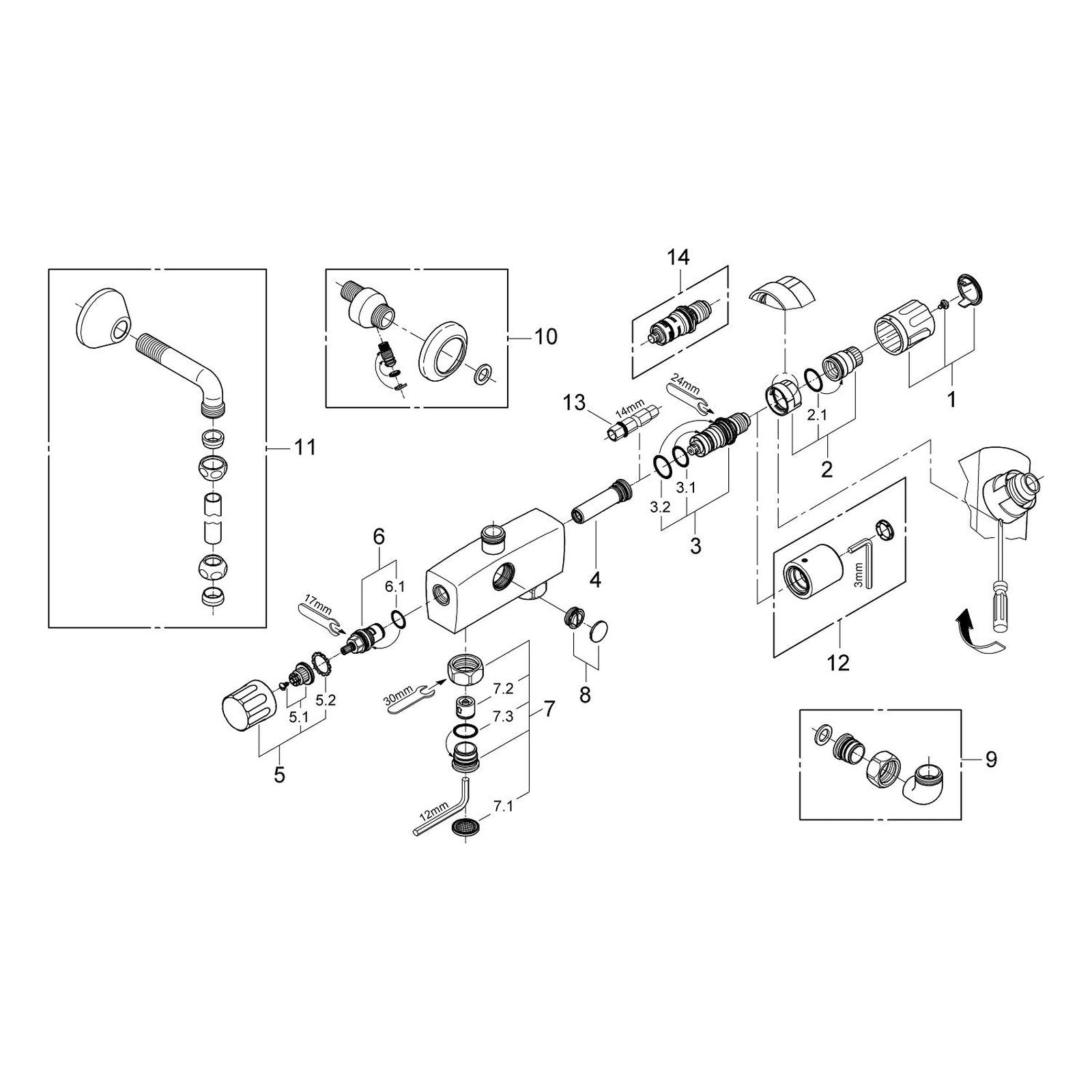 Onderdelentekening Grohe Automatic 2000 Compact centraalthermostaat