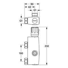 Maattekening Grohe Automatic 2000 Compact centraalthermostaat 3/4