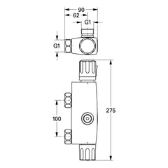 Maattekening Grohe Automatic 2000 Compact centraalthermostaat 3/4