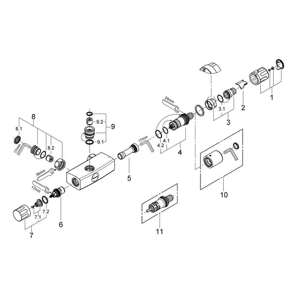 Onderdelentekening Grohe Automatic 2000 Compact centraalthermostaat 3/4