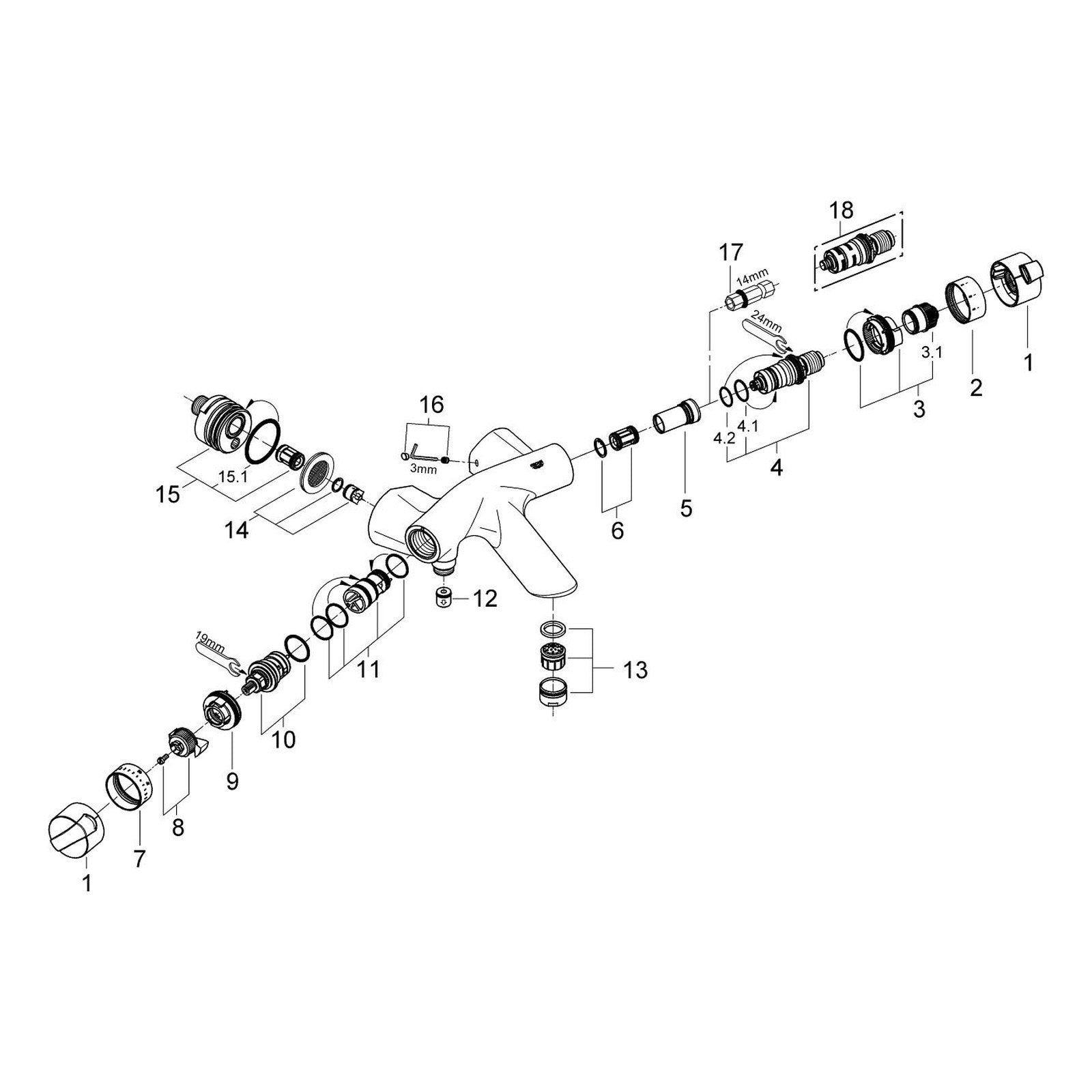 Onderdelentekening Grohe Ectos thermostatische badmengkraan