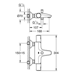 Maattekening Grohe Precision Start thermostatische badmengkraan