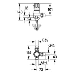 Maattekening Grohe Automatic 2000 centraal Thermostaat