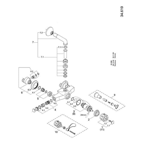 Onderdelentekening Grohe Grohmix centraalthermostaat 3/4"
