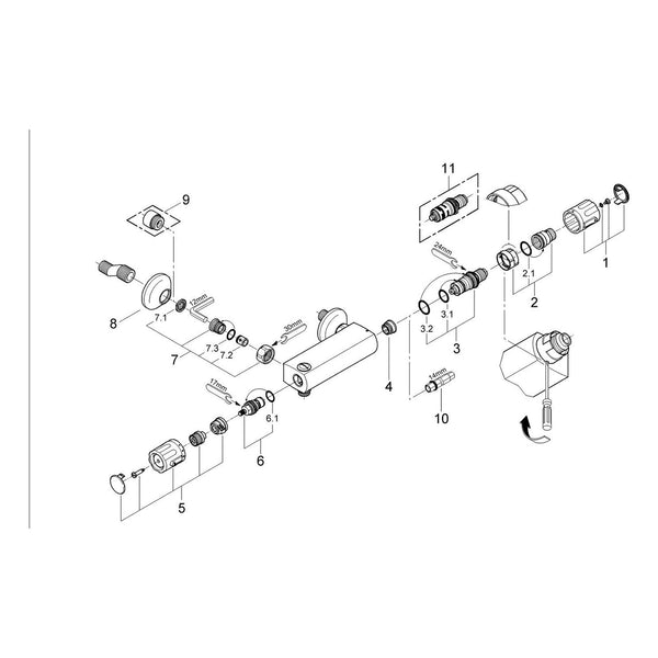 Onderdelentekening Grohe Automatic 2000 thermostatische douchemengkraan