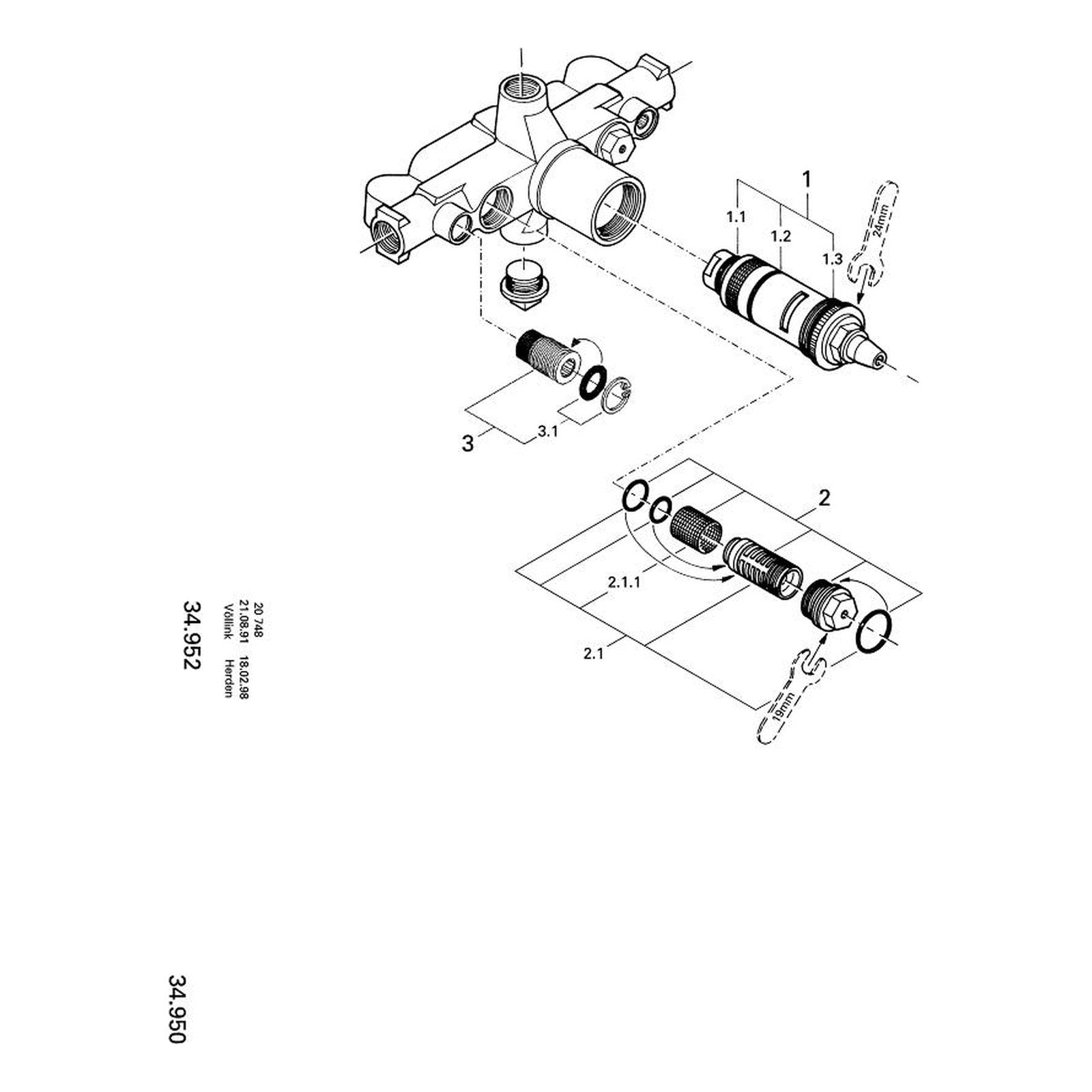 Onderdelentekening Grohe inbouwdeel centraalthermostaat 3/4