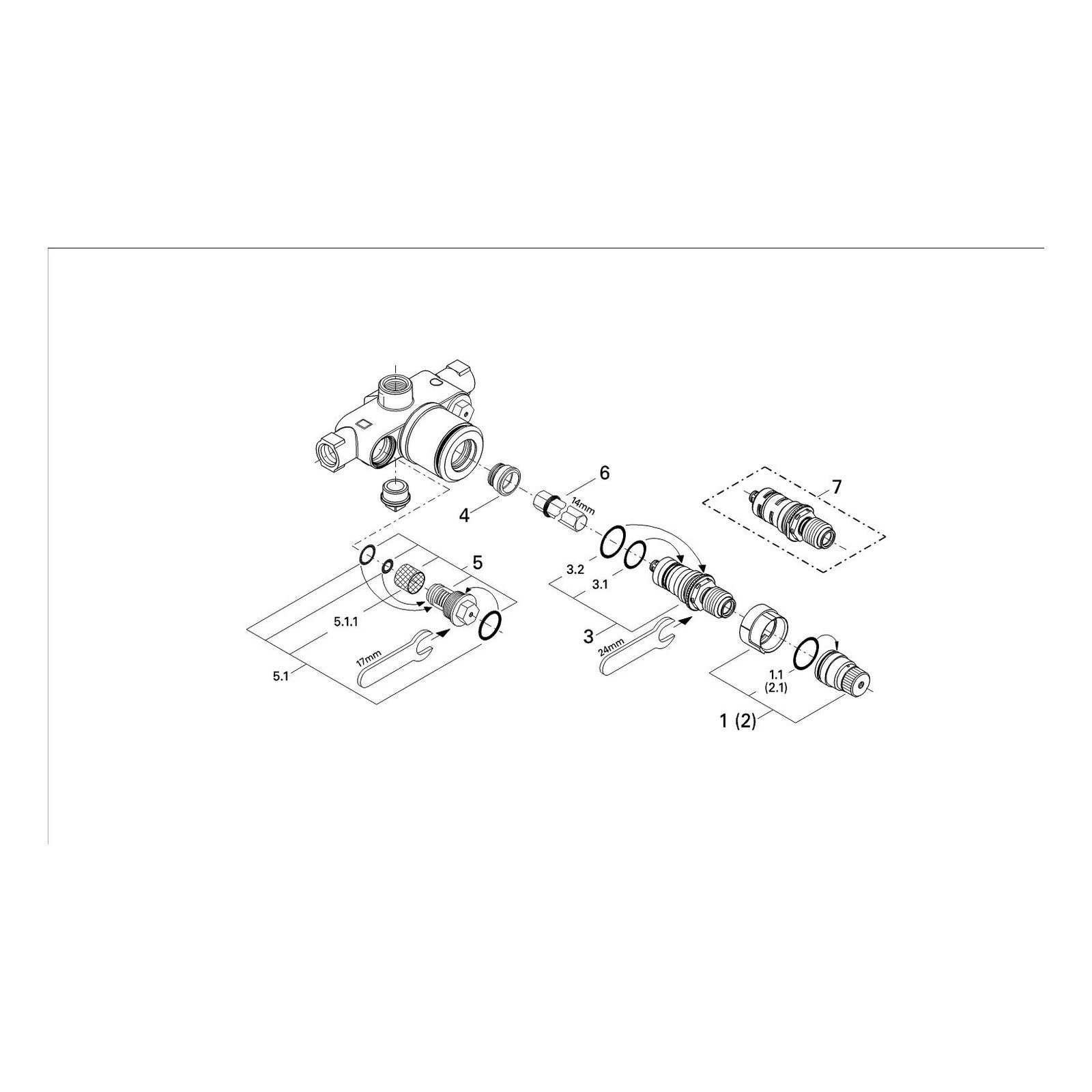 Onderdelentekening Grohe centraal thermostaat 1/2