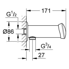 Maattekening Grohe Eurodisc SE zelfsluitende elektronische wastafelkraan