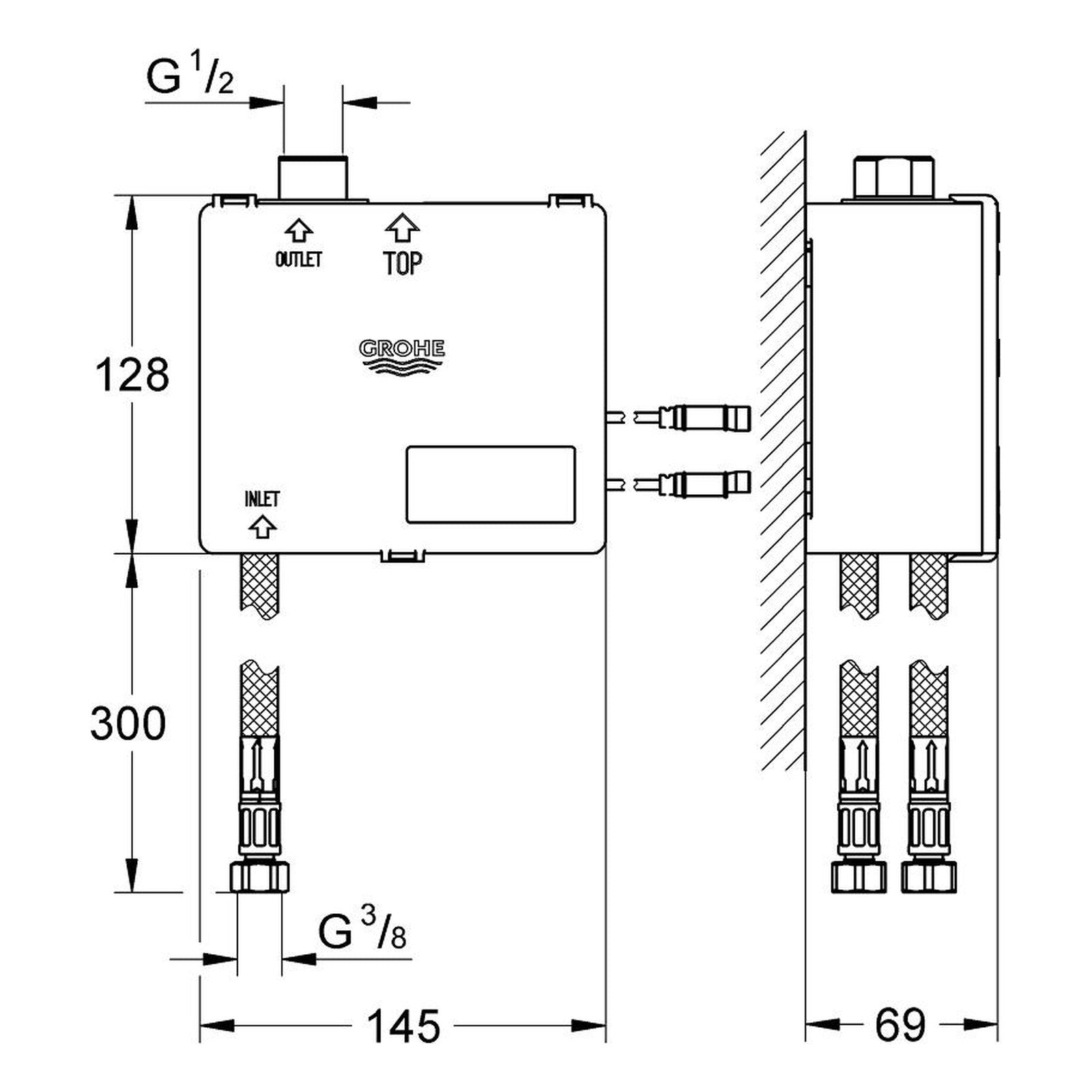 Maattekening Grohe Ondus inbouwbox