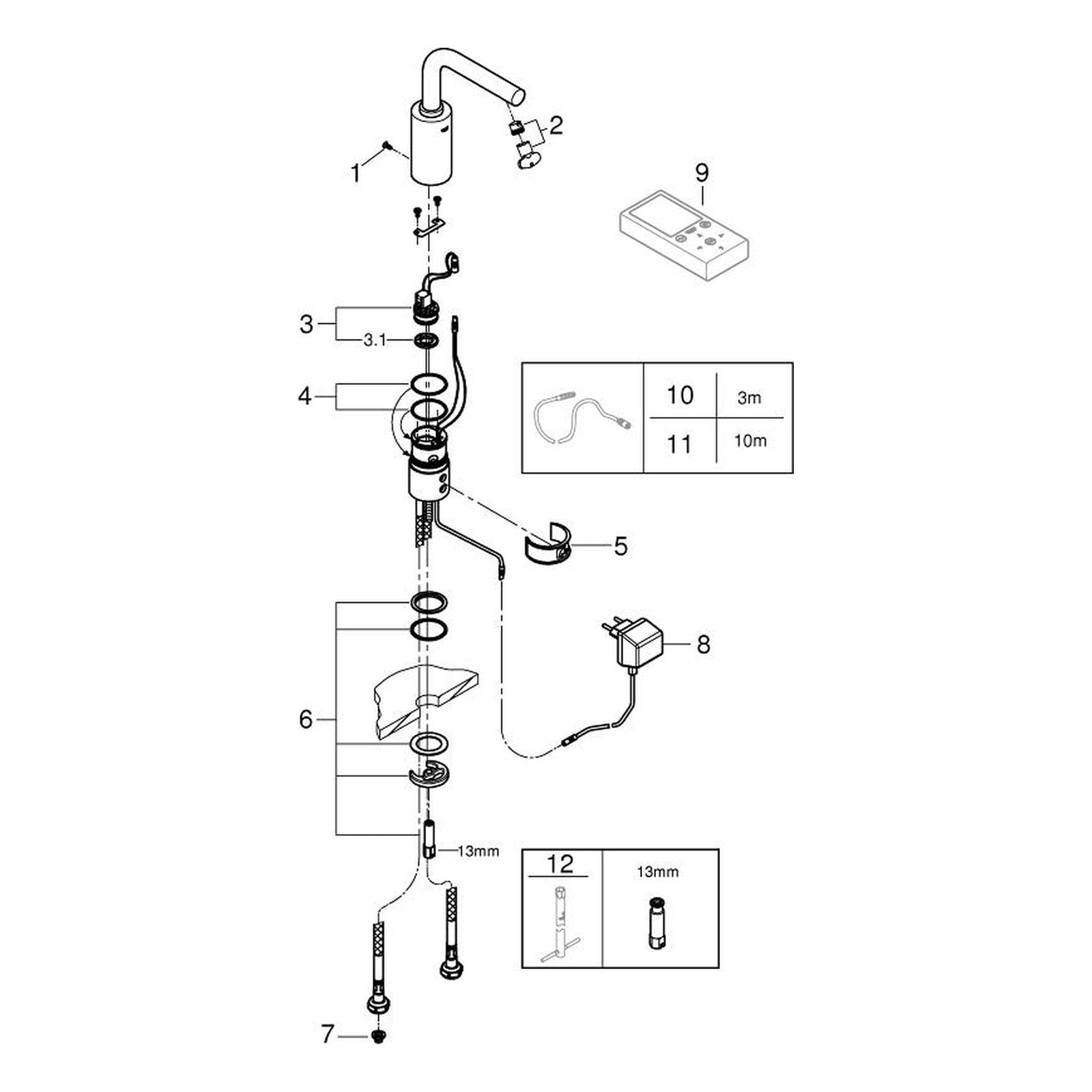 Onderdelentekening Grohe Essence E infrarood elektronische wastafelkraan zonder menging M-Size