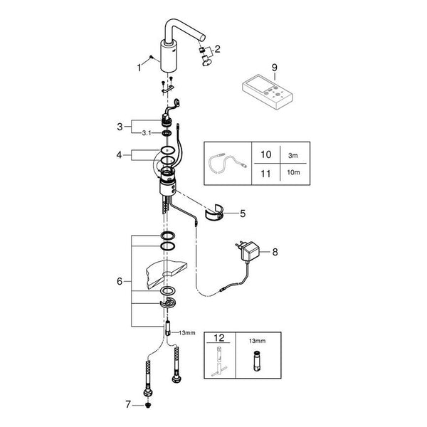 Onderdelentekening Grohe Essence E infrarood elektronische wastafelkraan zonder menging M-Size