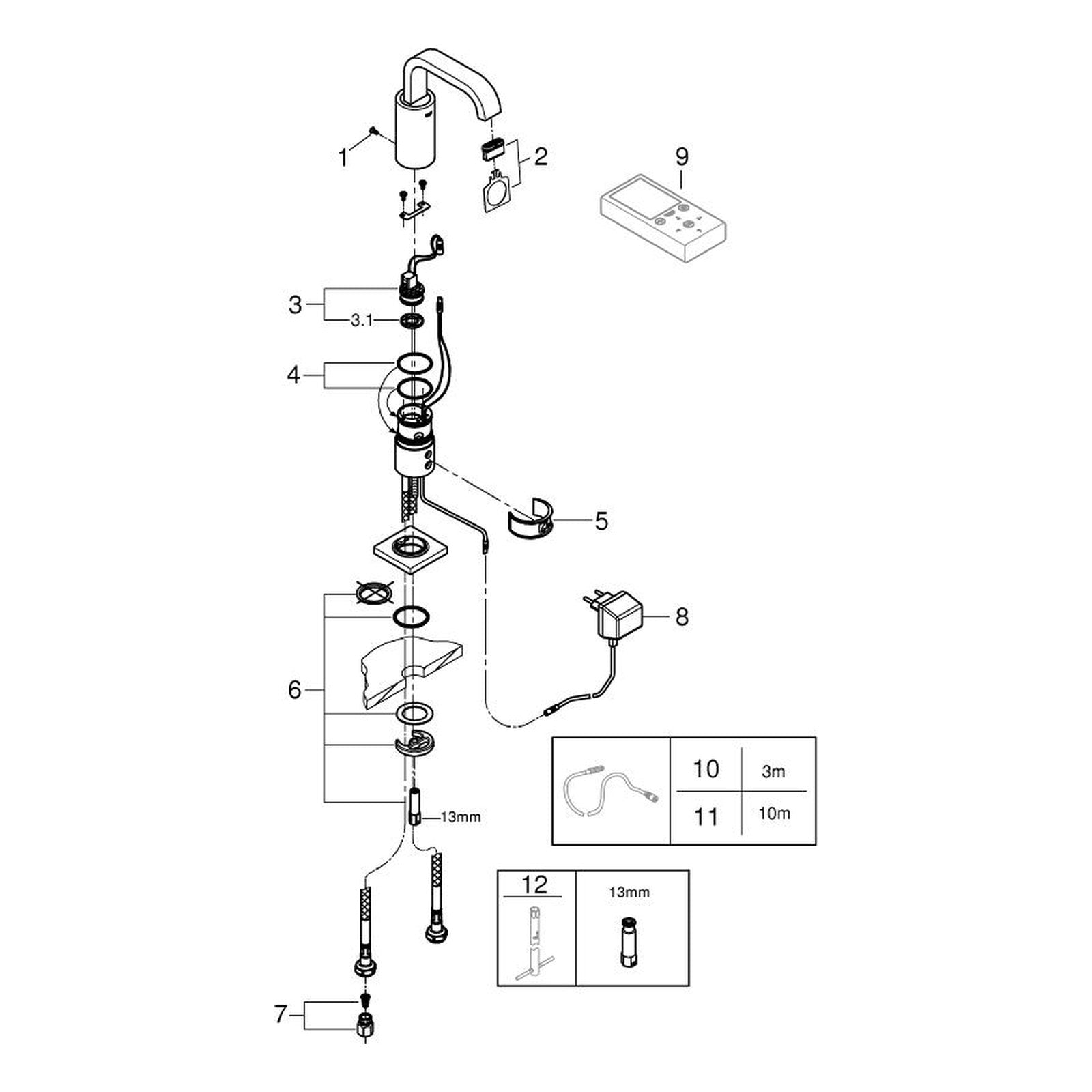 Onderdelentekening Grohe Allure E infrarood elektronische wastafelkraan zonder menging M-Size