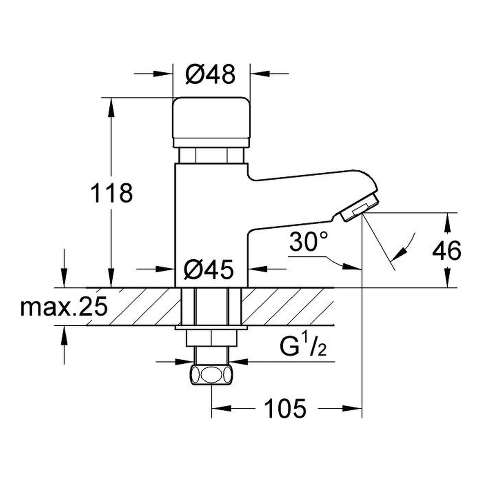 Maattekening Grohe Controecon zelfsluitende wastafelkraan