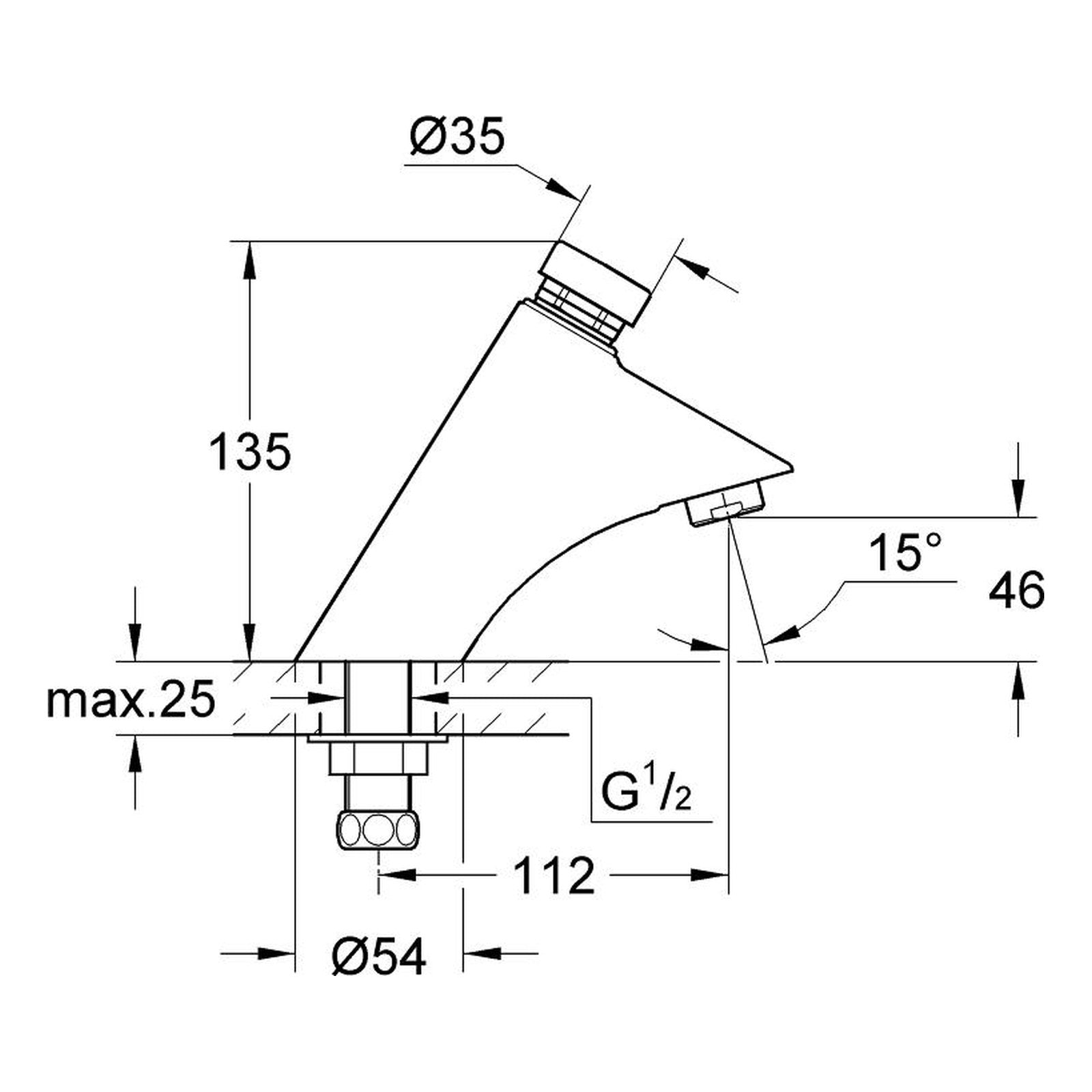 Maattekening Grohe Contropress zelfsluitende wastafelkraan