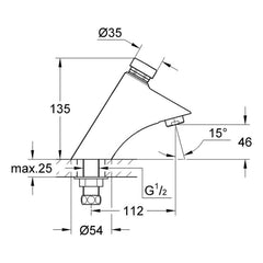 Maattekening Grohe Contropress zelfsluitende wastafelkraan