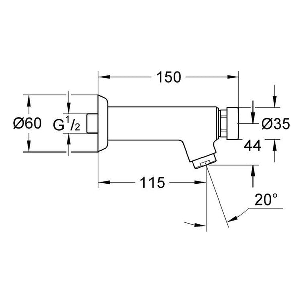 Maattekening Grohe Contropress zelfsluitende tapkraan