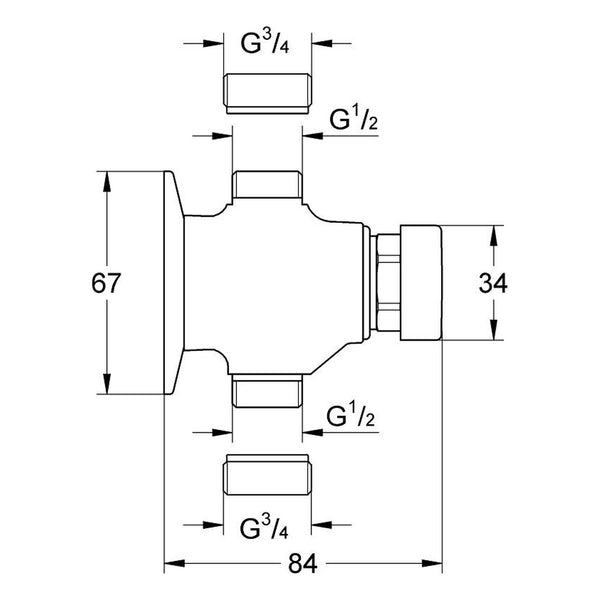 Maattekening Grohe Contropress zelfsluitende douchekraan