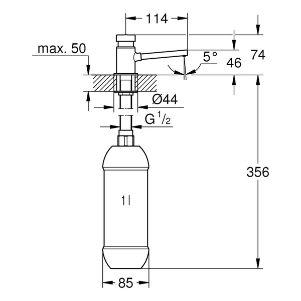 Maattekening Grohe Universal Zeepdispencer zeepdispenser